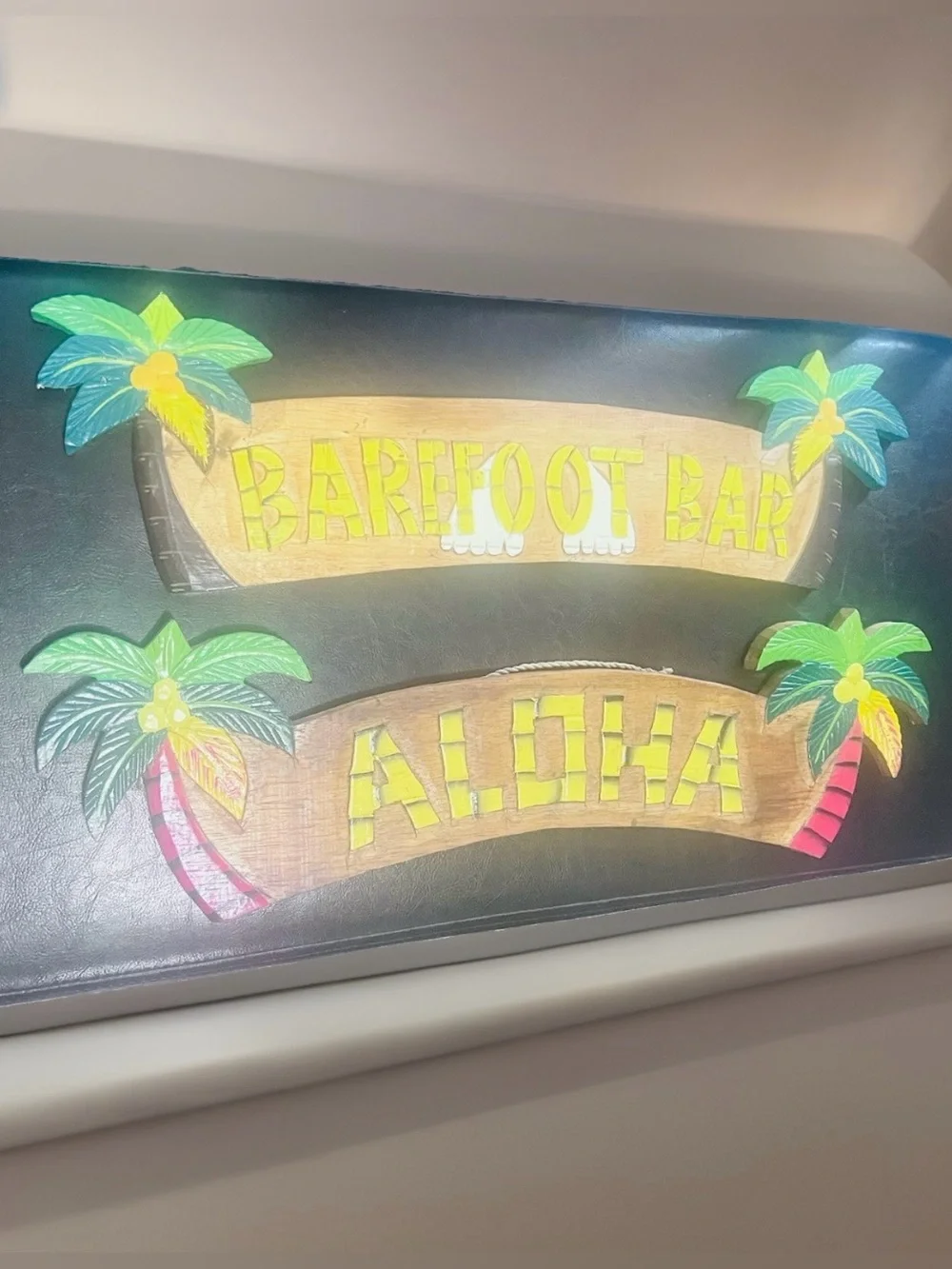 Aloha & Barefoot Bar Signs 22”L with Palm Trees - Welcome & Bar Sign